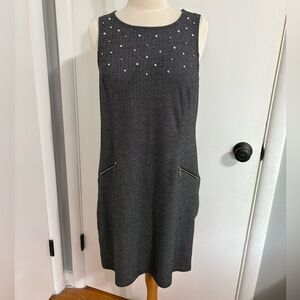 Apt. 9 Gray Sleeveless Dress with Pearl Accents Mod 60s Retro Sheath